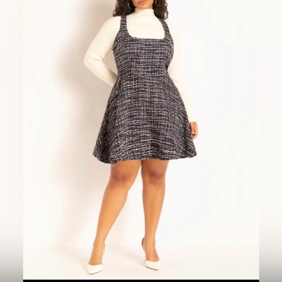 Eloquii Dresses & Skirts - Eloquii Flare Tweed Mini Jumper Blue & Black Fit & Flare Dress Womens Sz 16 NWT
